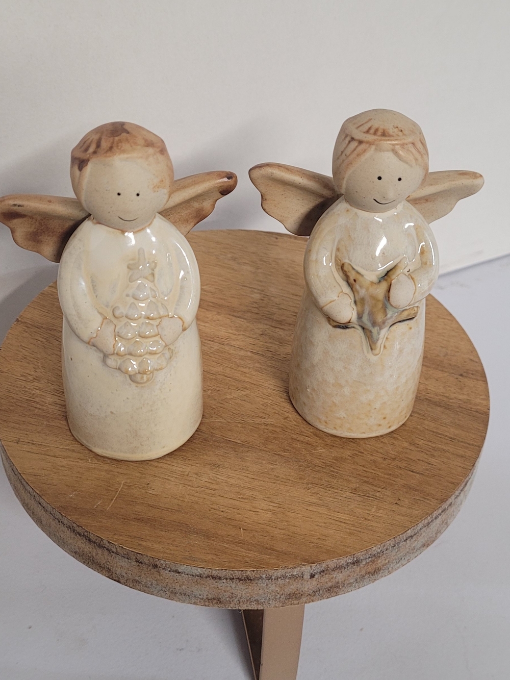 Handcrafted Cream Ceramic Angel Figurines (Set of 2)